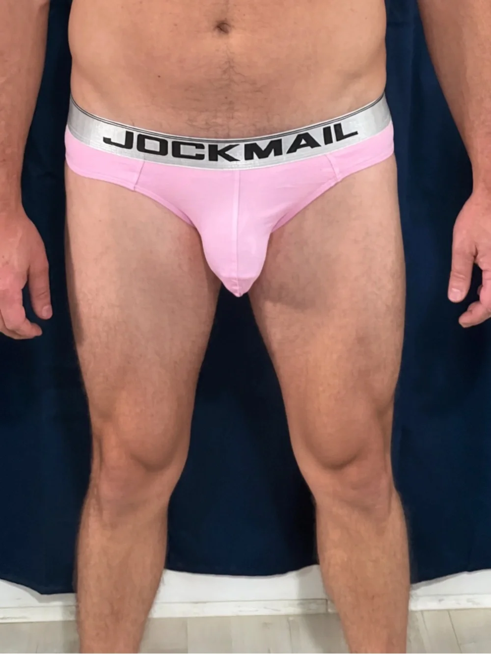 Jockmail Men's Pink Low-Rise Thong  with Silver Logo Waistband XL